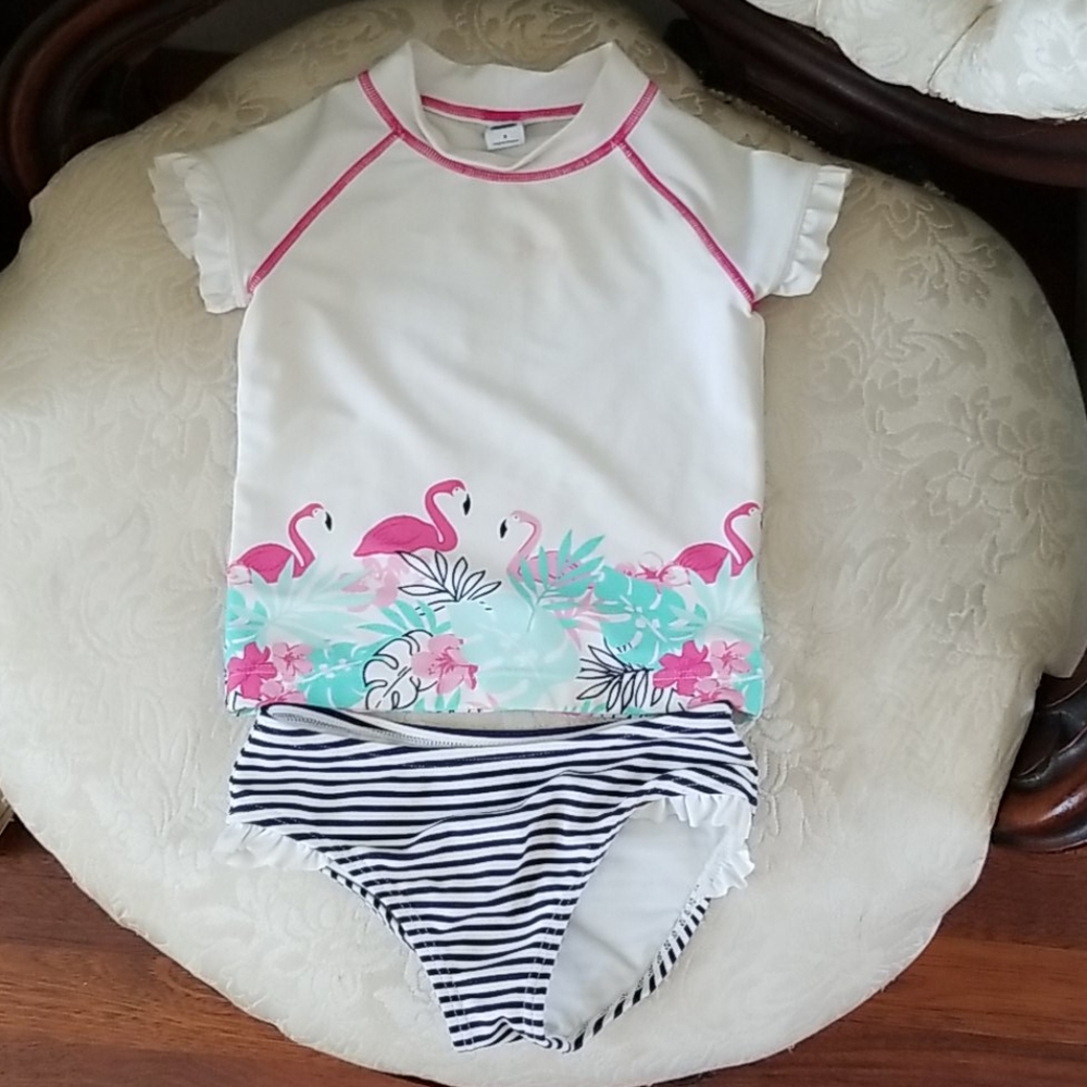 Janie & Jack girls 2 piece swimsuit flamingo